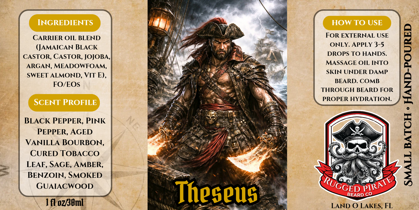 Theseus - Tobacco, Bourbon, and Guaiacwood Beard Oil, Butter & Cologne