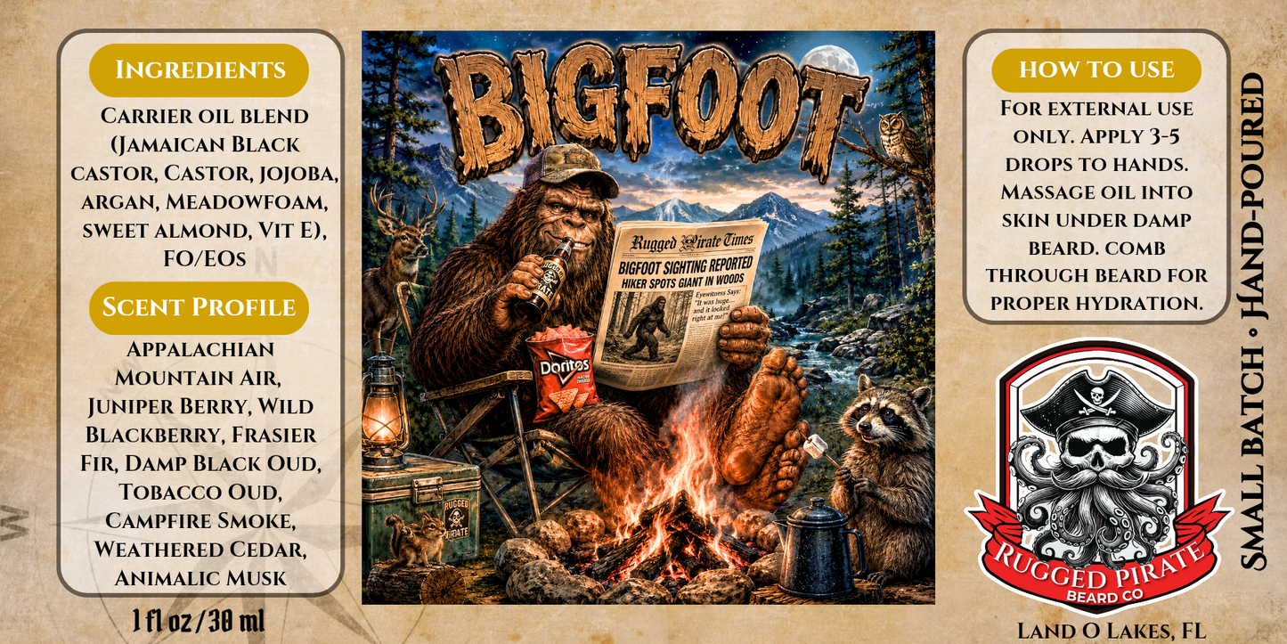 Bigfoot - Appalachian Mountain Air, Campfire, and Tobacco Oud Beard Oil, Butter & Cologne
