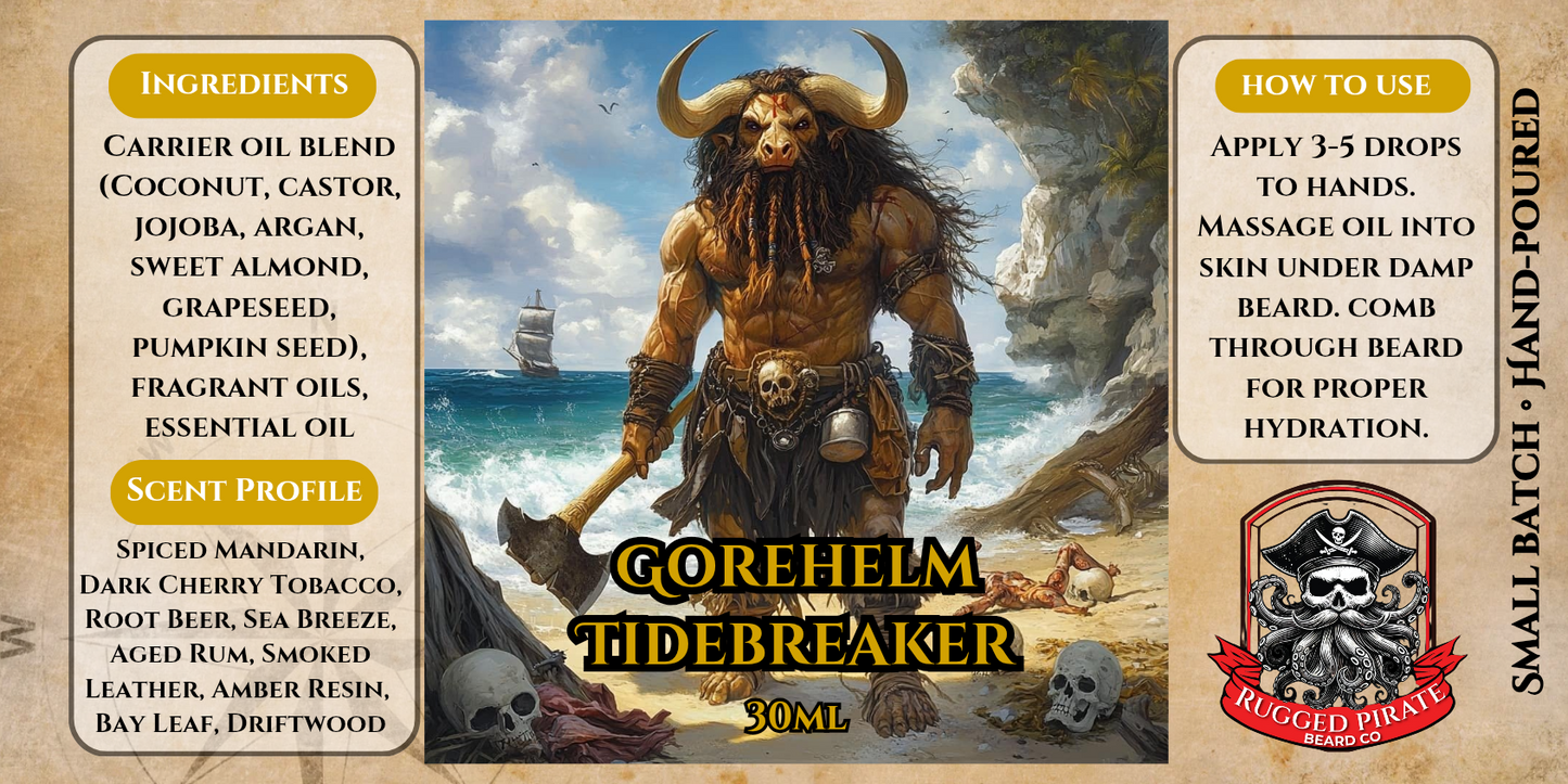 Gorehelm Tidebreaker (Spiced Mandarin, Dark Cherry Tobacco, Root Beer, Sea Breeze, Aged Rum, Smoked Leather, Amber Resin, Bay Leaf, Driftwood)