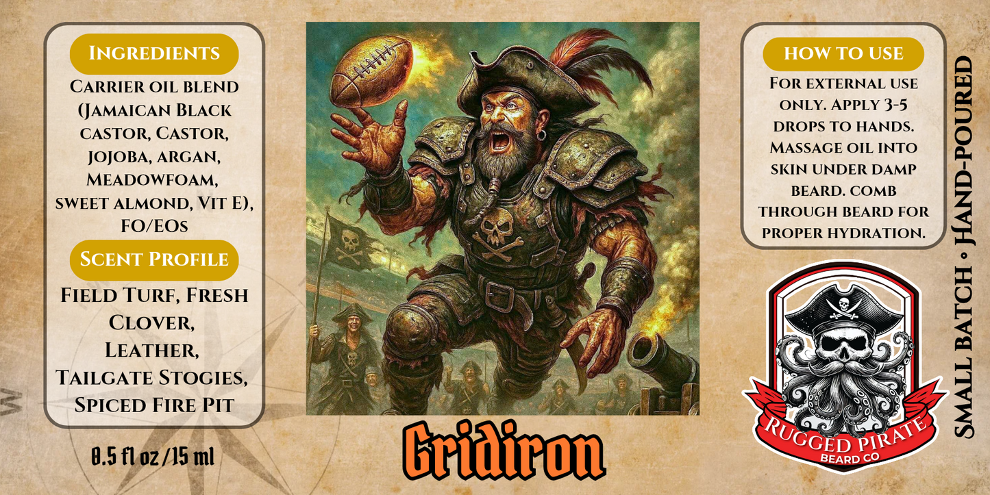 Gridiron - Grass, Clover, Leather, and Tobacco Beard Oil, Butter & Cologne