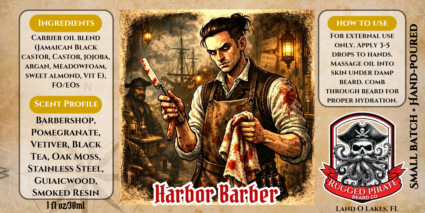 Harbor Barber - Black Tea, Smooth Resin, and Barbershop Beard Oil, Butter & Cologne