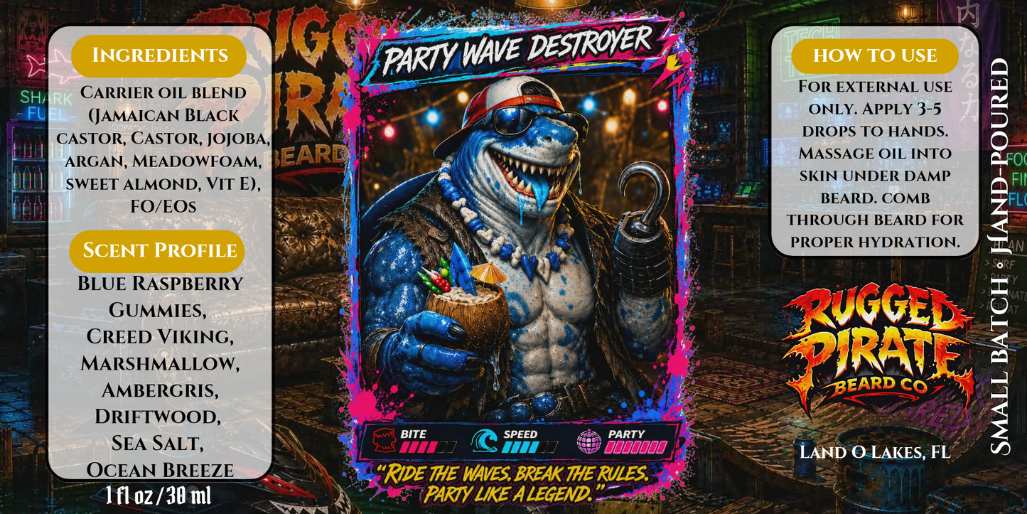Party Wave Destroyer - Creed Viking And Blue Gummy Shark Beard Oil, Butter & Cologne