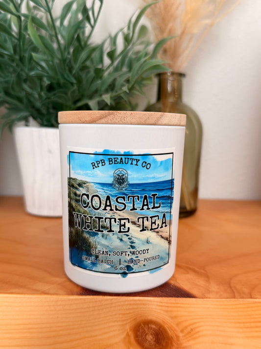Coastal White Tea (White Tea, Soft Florals, Driftwood, Light Musk) 6oz Candle