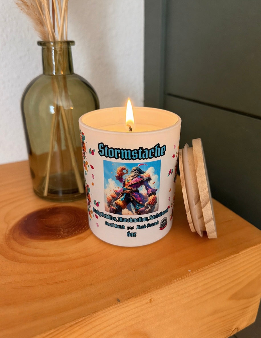 Stormstache 6oz Candle (Fruity Pebbles, Marshmallow, Sandalwood )
