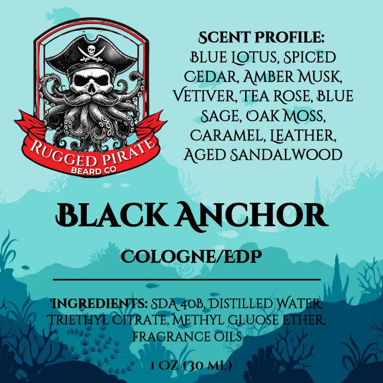 Black Anchor (Blue Lotus, Spiced Cedar, Amber Musk, Vetiver, Tea Rose, Blue Sage, Oak Moss, Caramel, Leather, Aged Sandalwood) 1 oz Cologne/EDP