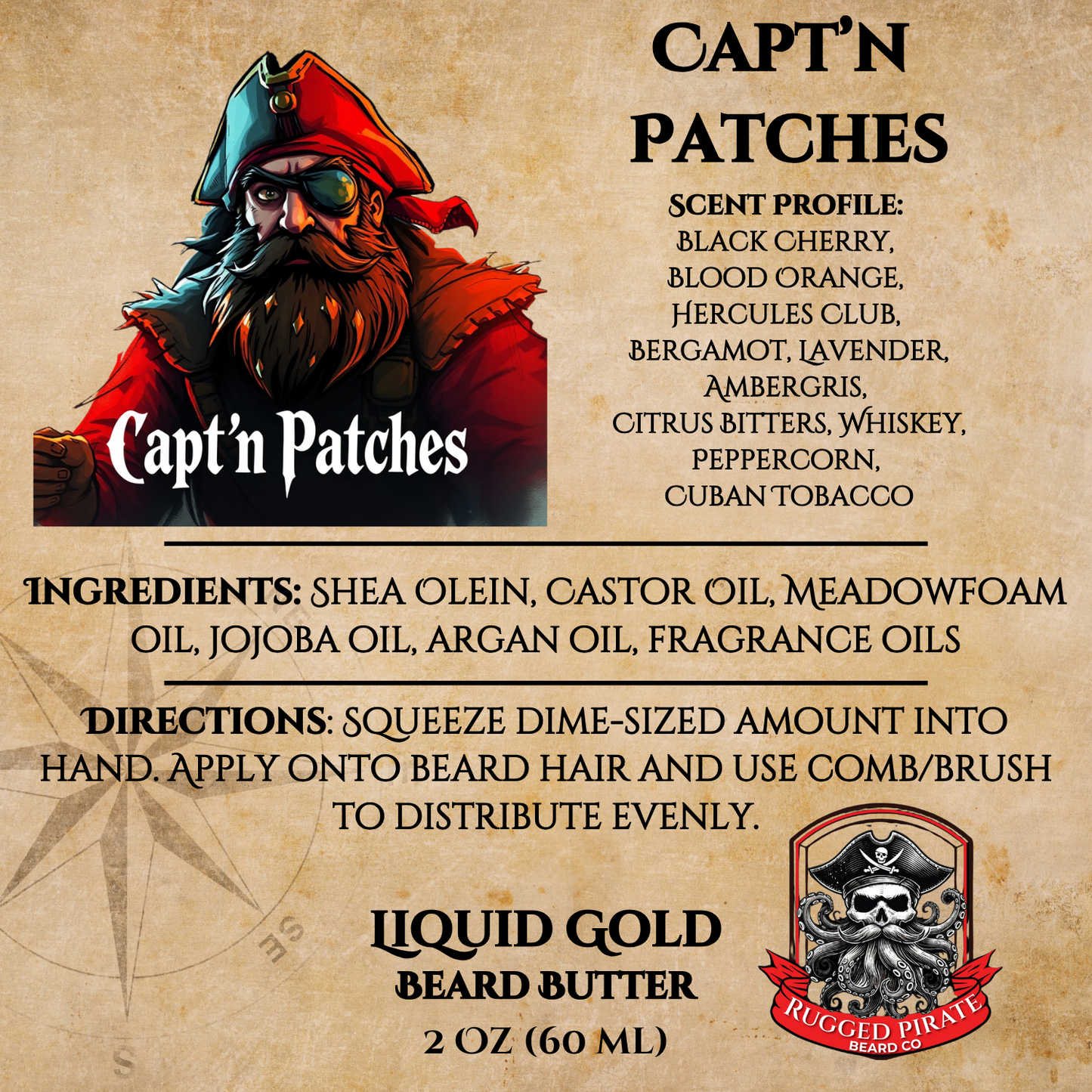 Capt'n Patches (Black Cherry, Blood Orange, Hercules Club, Bergamot, Lavender, Ambergris, Citrus Bitters, Whiskey, Peppercorn, Cuban Tobacco)