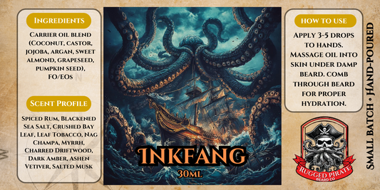 Inkfang the Kraken (Spiced Rum, Blackened Sea Salt, Crushed Bay Leaf, Leaf Tobacco, Nag Champa, Myrrh, Charred Driftwood, Dark Amber, Ashen Vetiver, Salted Musk)
