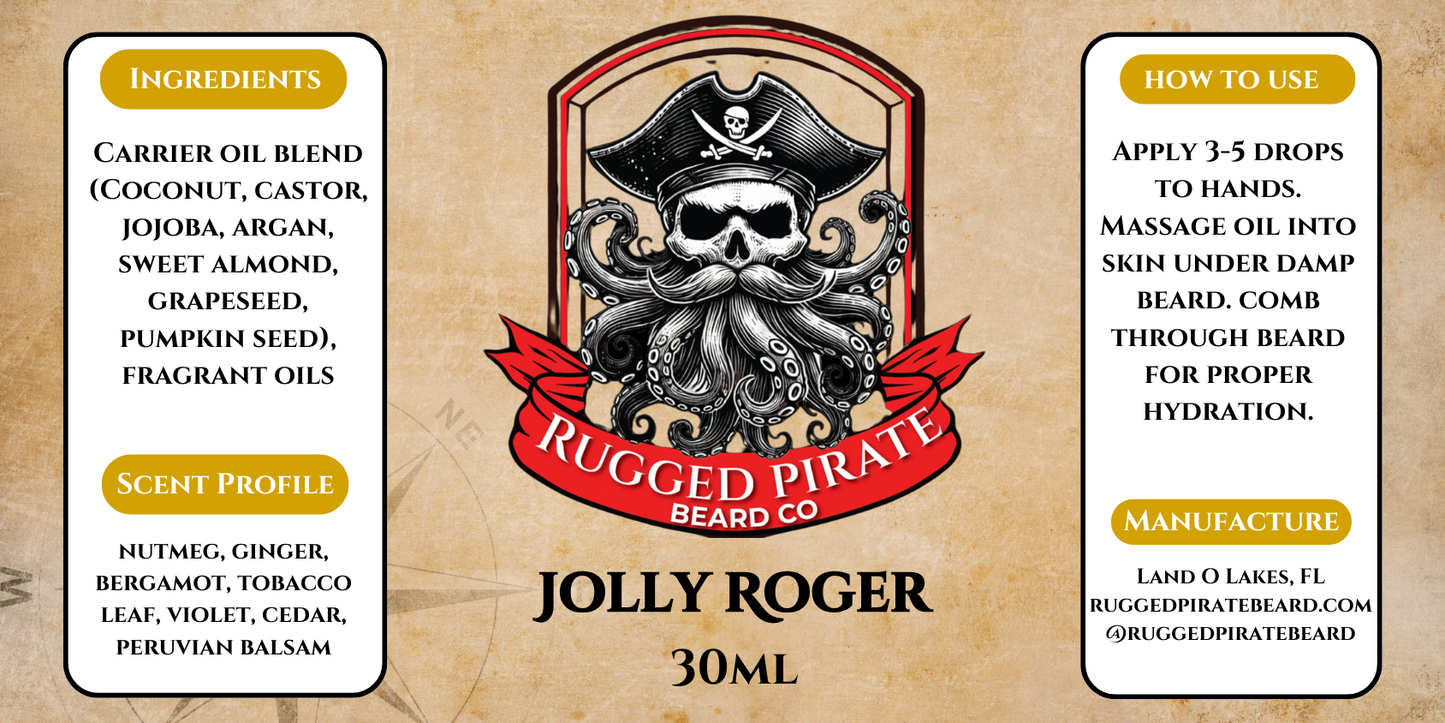 Jolly Roger (Nutmeg, Violet, Ginger, Bergamot, Peruvian Balsam, Cedar, and Tobacco Leaf - Cologne Scent)