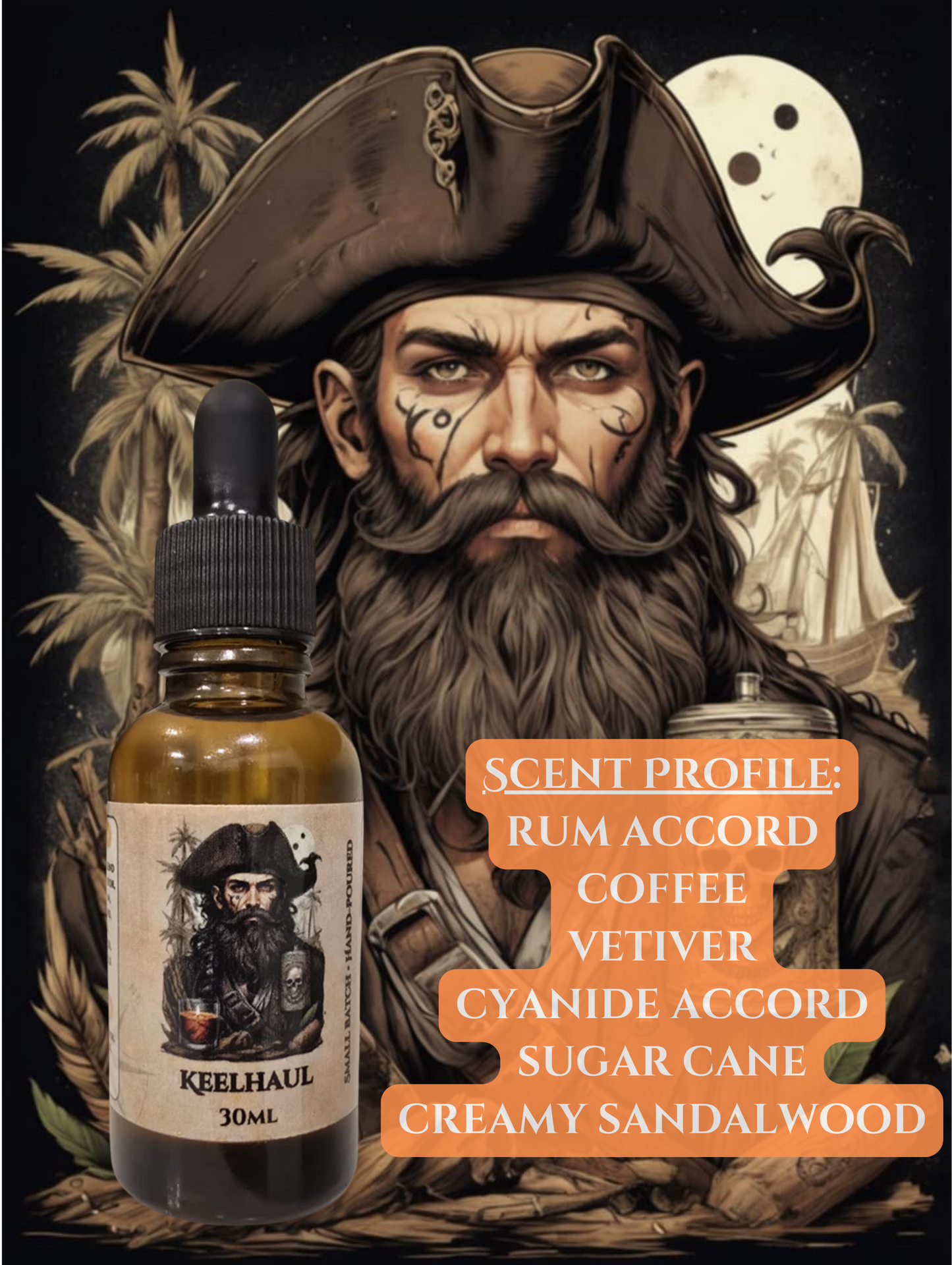 Keelhaul (Rum, coffee, vetiver, cyanide accord, sugar cane, and sandalwood - Dark Cologne Scent)