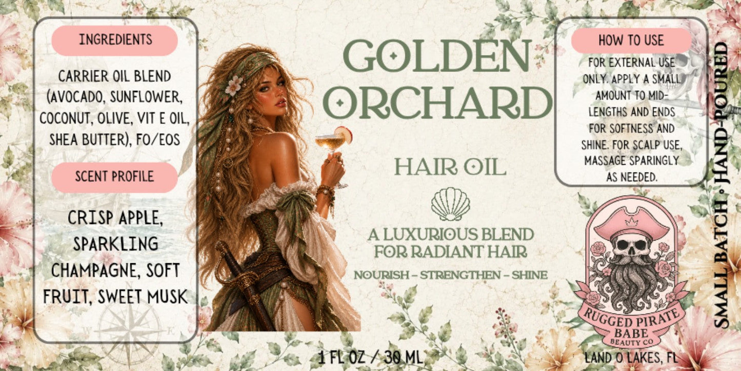 Golden Orchard hair oil by Rugged Pirate Babe Beauty Co.