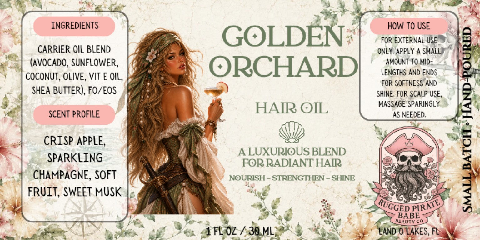 Golden Orchard hair oil by Rugged Pirate Babe Beauty Co.