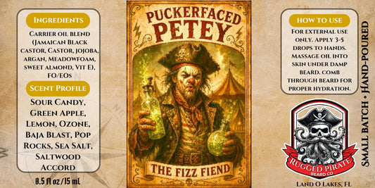 Pucker-Faced Petey beard oil label