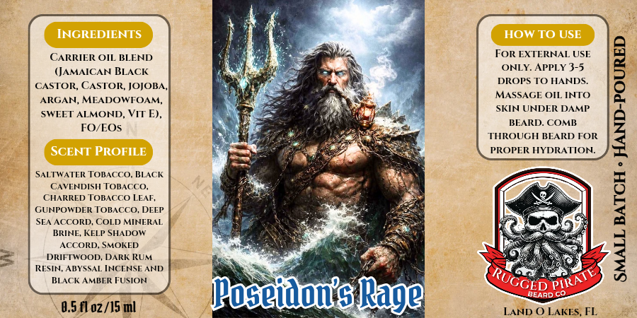 Poseidon's Rage - Aquatic Tobacco, Driftwood, and Abyss Incense Beard Oil, Butter & Cologne
