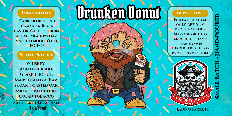 Drunken Donut - Glazed Donut, Marshmallow, Bourbon, and Tobacco Beard Oil, Butter & Cologne