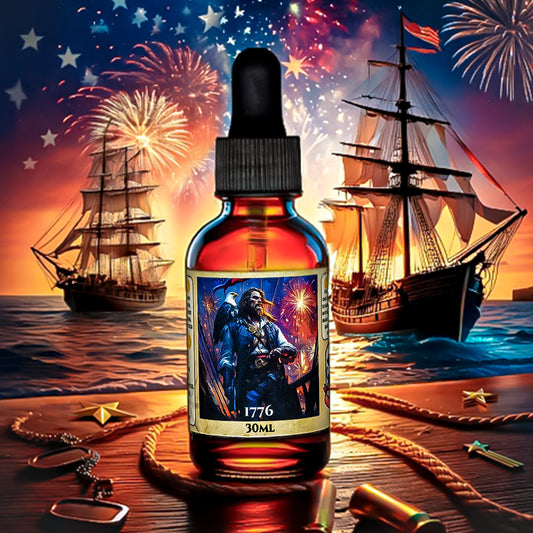 1776 (Bergamot, Sea Spray, Black Pepper, Oakwood, Spiced Baked Apples, Tobacco Leaf, Aged Rum, Leather, Amber Resin)