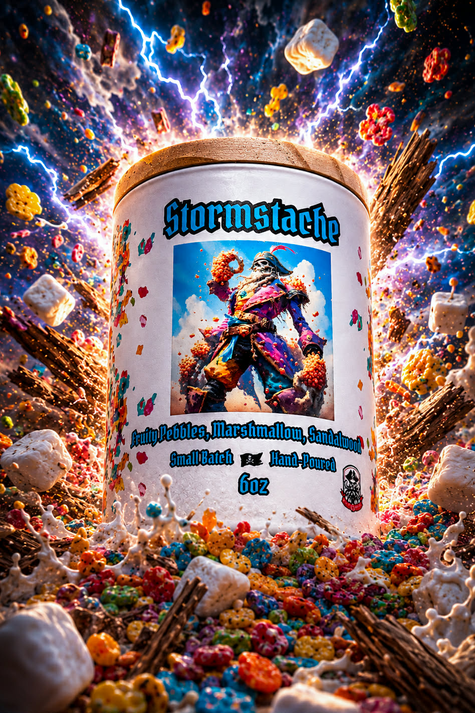 Stormstache 6oz Candle (Fruity Pebbles, Marshmallow, Sandalwood )