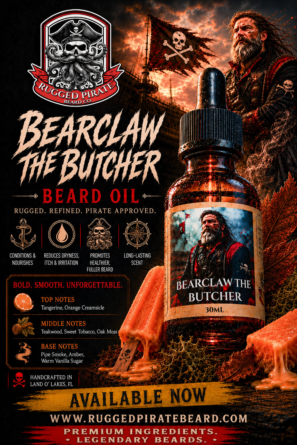 Bearclaw the Butcher - Beefed Up Orange Creamsicle, Tobacco, and Oak Moss Beard Oil, Butter & Cologne
