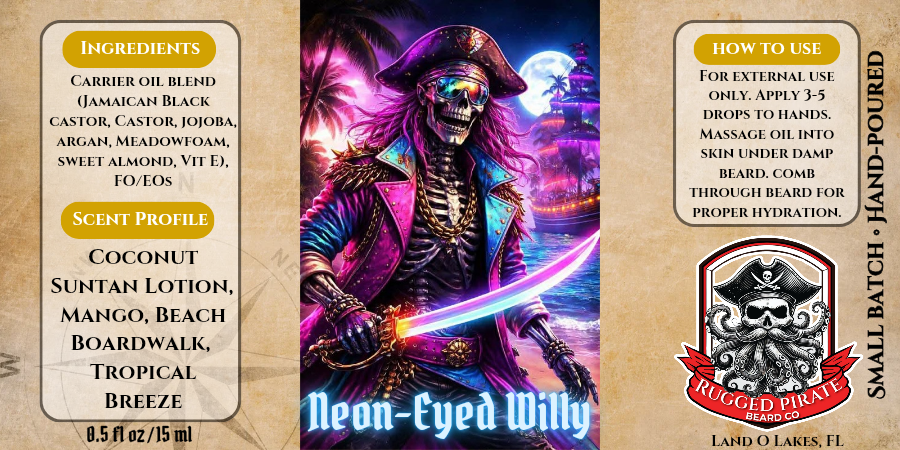 Neon-Eyed Willy - Coconut, Suntan Lotion, and Tropical Breeze Beard Oil, Butter & Cologne