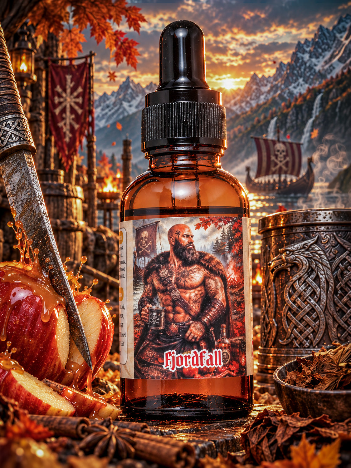 Fjordfall - Spiced Bay Rum, Caramel Apple, Bonfire & Harvest Tobacco Beard Oil, Butter & Cologne