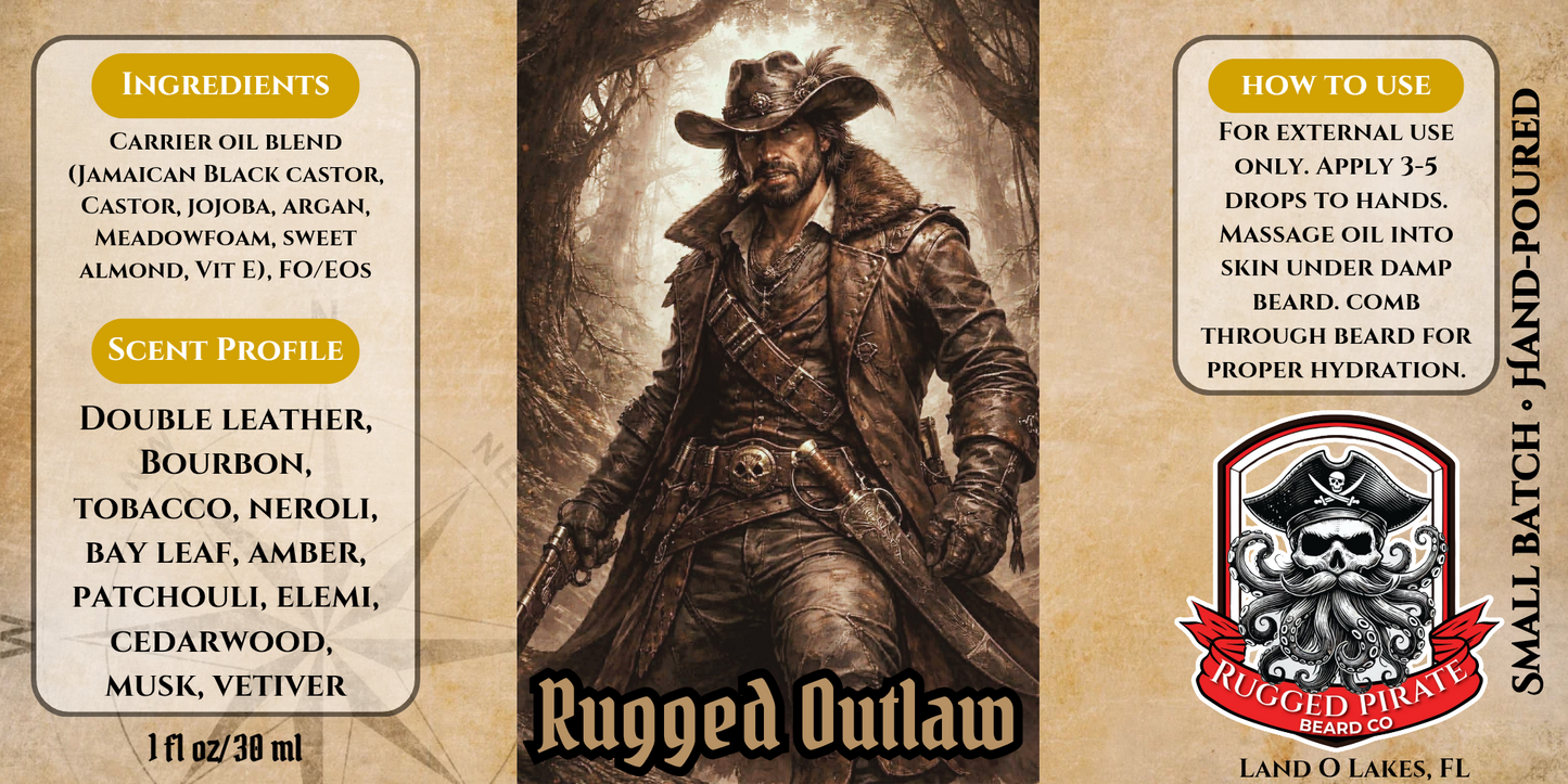 Rugged Outlaw – Leather, Bourbon & Tobacco Beard Oil, Butter & Cologne