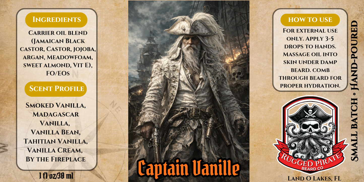 Captain Vanille - Madagascar Vanilla, Vanilla Cream, and By The Fireplace Beard Oil, Butter & Cologne