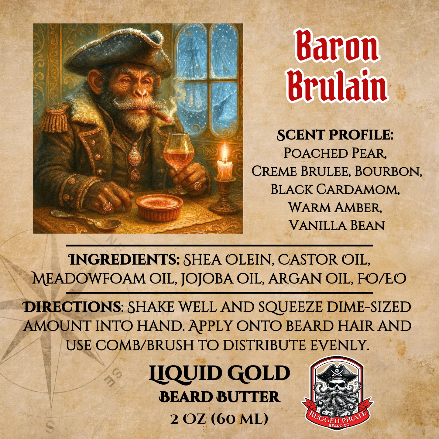 Baron Brulain - Pear, Creme Brulee, and Bourbon Beard Oil, Butter & Cologne