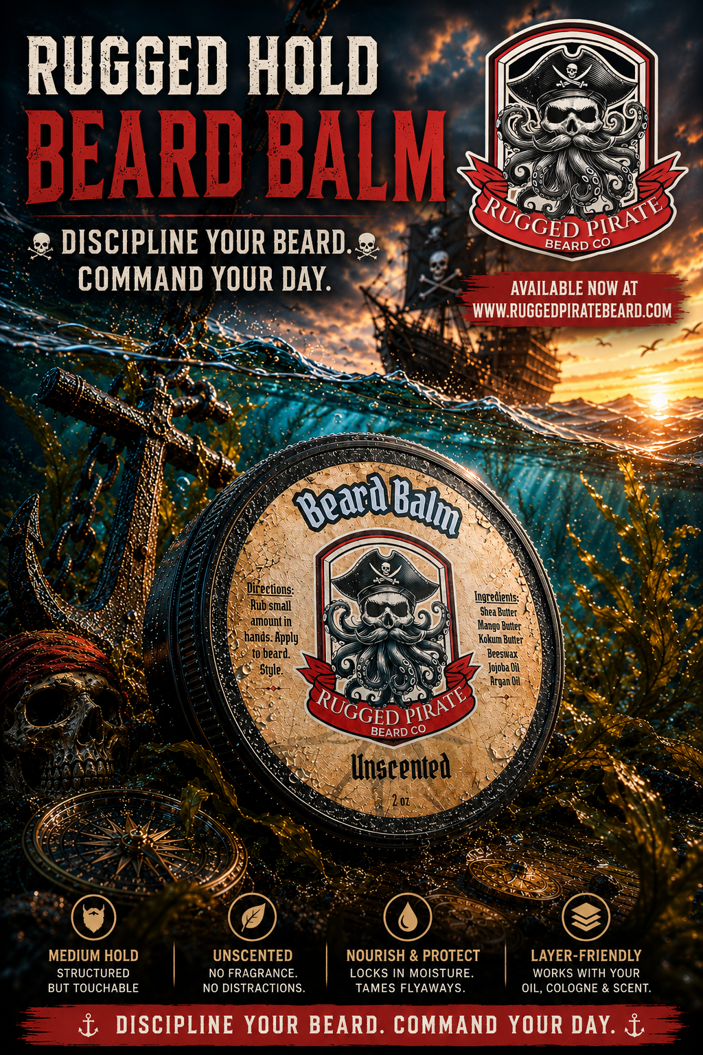 Rugged Hold Unscented Beard Balm