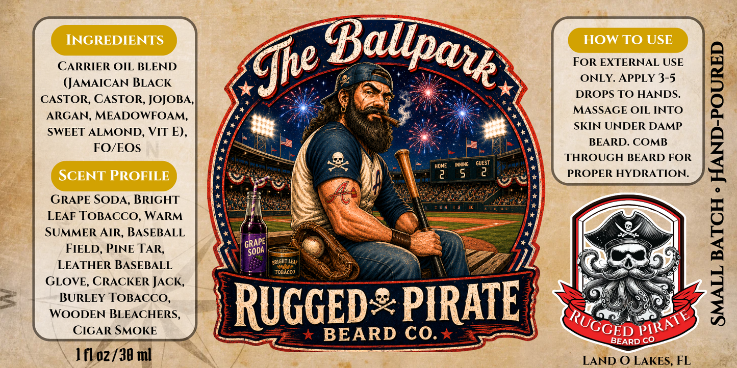 The Ballpark - Grape Soda, Bright Tobacco, and Leather Baseball Glove Beard Oil, Butter & Cologne