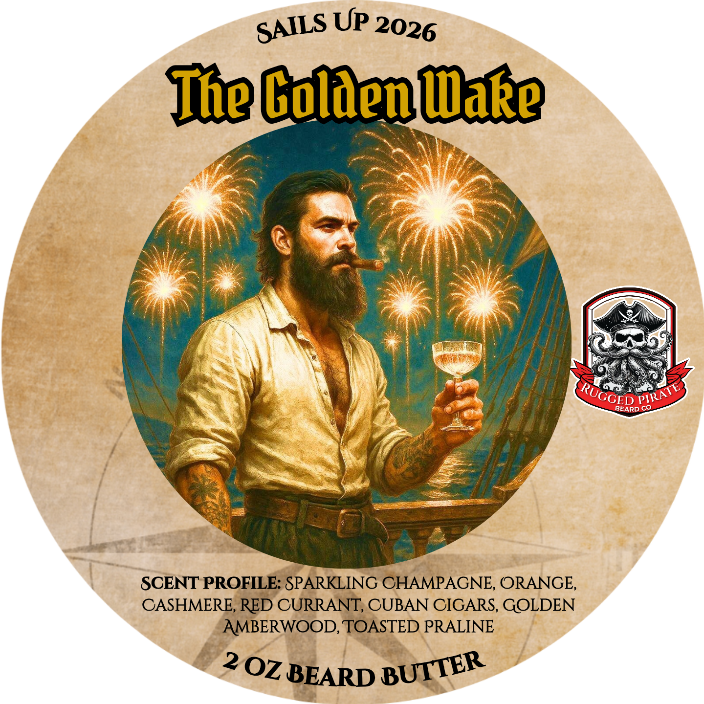The Golden Wake - Champagne, Cigars, and Currant Beard Oil, Butter & Cologne
