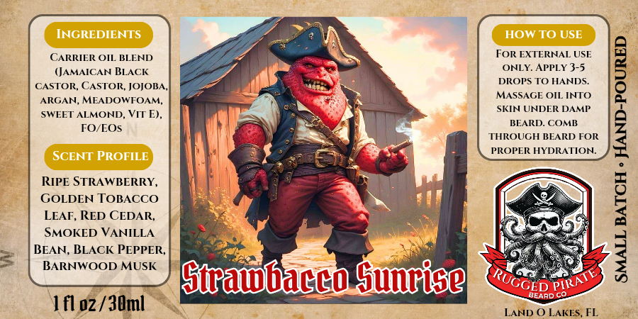 Strawbacco Sunrise - Strawberry Barnwood Tobacco Beard Oil, Butter & Cologne