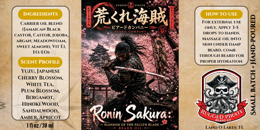 Ronin Sakura - Japanese Cherry Blossom, Hinoki, Apricot, and Yuzu Beard Oil, Butter & Cologne