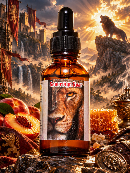 Sovereign Roar - Honey, Golden Peach, Oud, Blackened Leather & Frankincense Beard Oil, Butter & Cologne