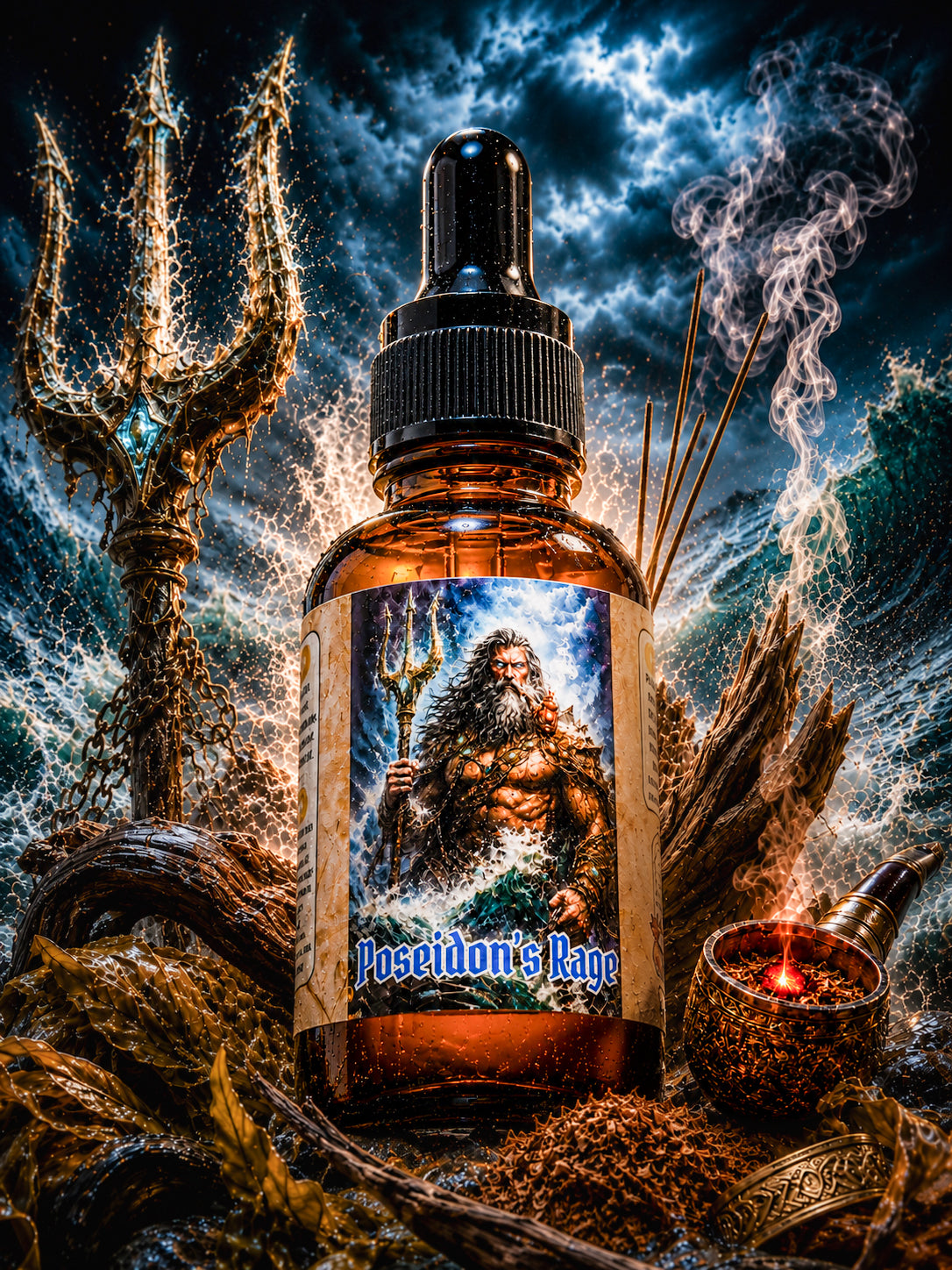 Poseidon's Rage - Aquatic Tobacco, Driftwood, and Abyss Incense Beard Oil, Butter & Cologne