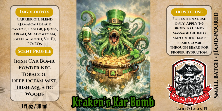 Kraken's Kar Bomb - Irish Car Bomb, Powder Keg Tobacco, and Irish Aquatic Woods Beard Oil, Butter & Cologne